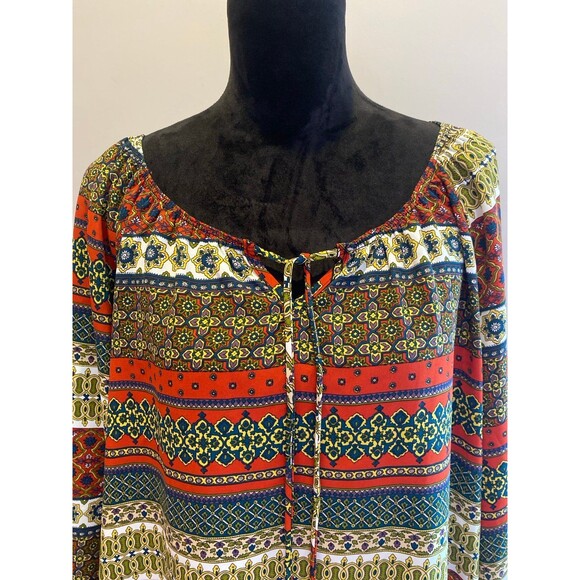 North Style Boho Peasant Blouse Size XL Rounded Neckline Flowy Long Top Comfy - Picture 2 of 9